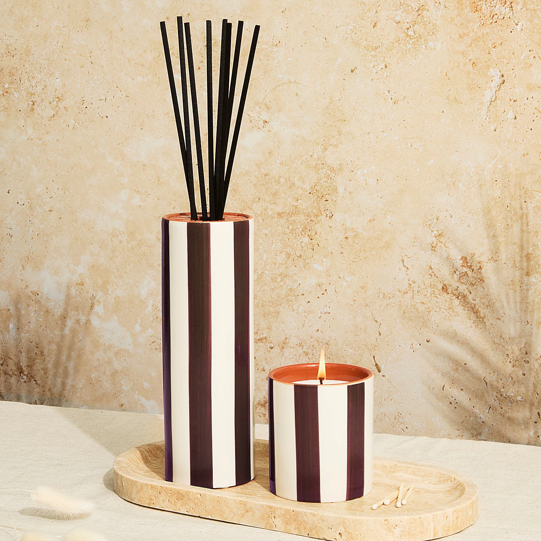 Marrakesh: Chocolate Striped Candle - Tomato Leaf