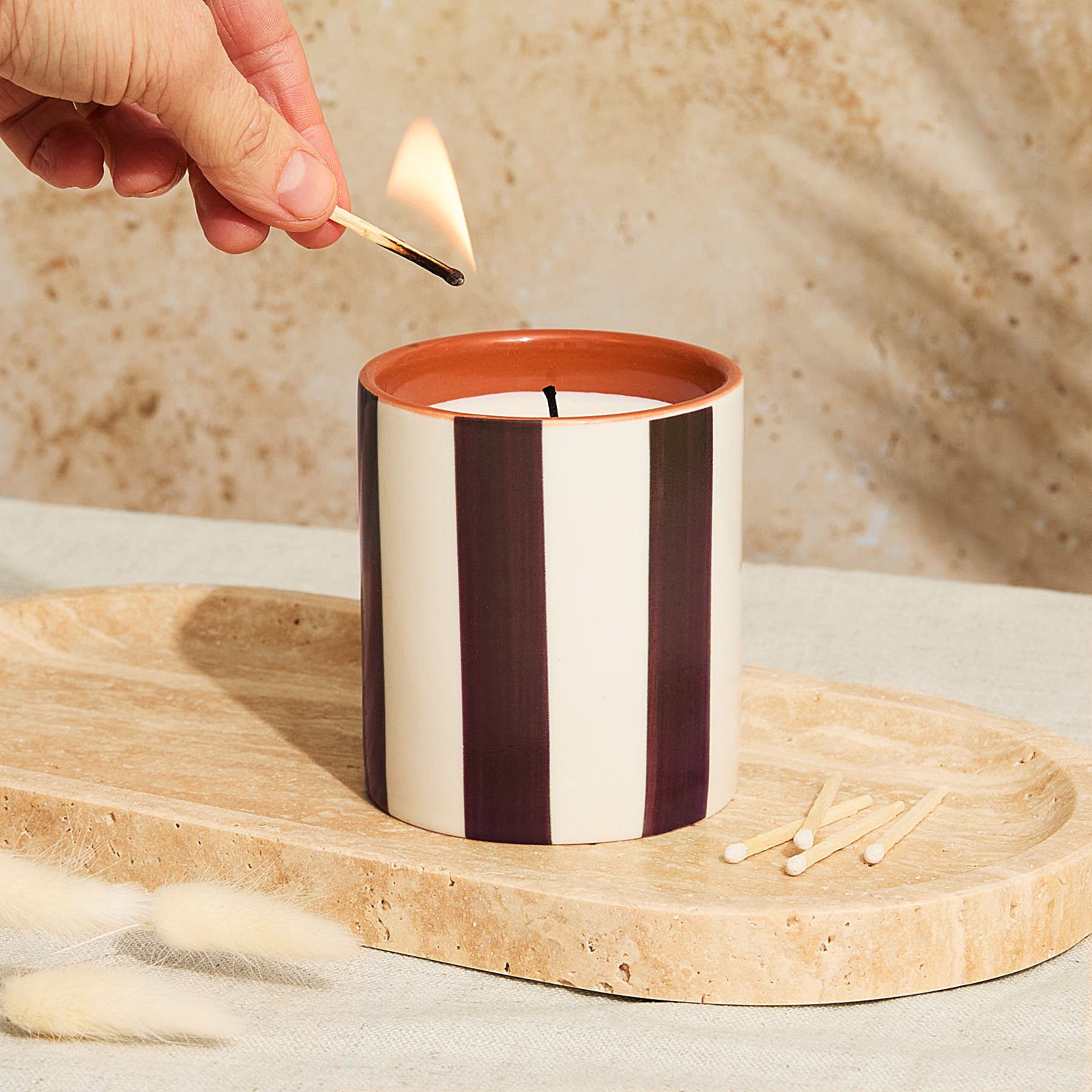 Marrakesh: Chocolate Striped Candle - Tomato Leaf