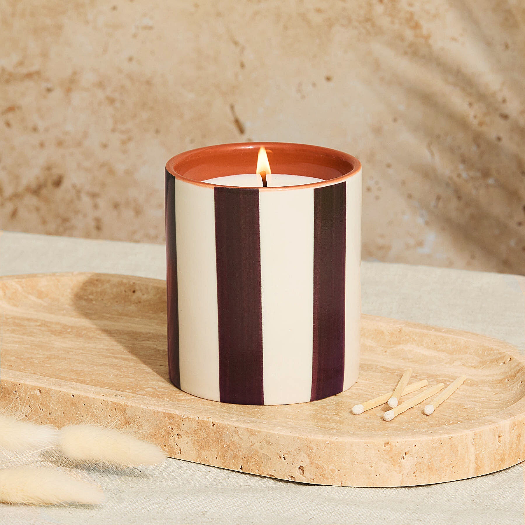 Marrakesh: Chocolate Striped Candle - Tomato Leaf