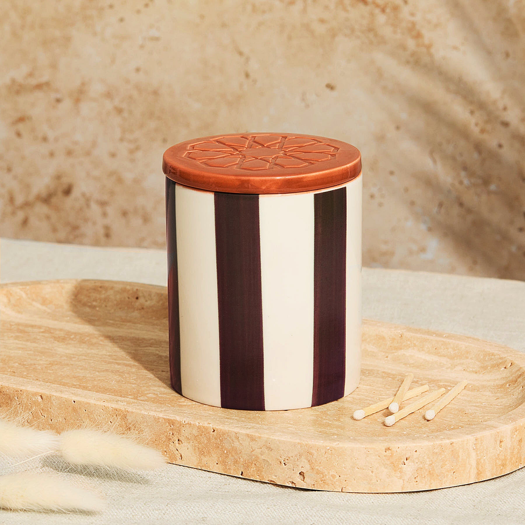 Marrakesh: Chocolate Striped Candle - Tomato Leaf